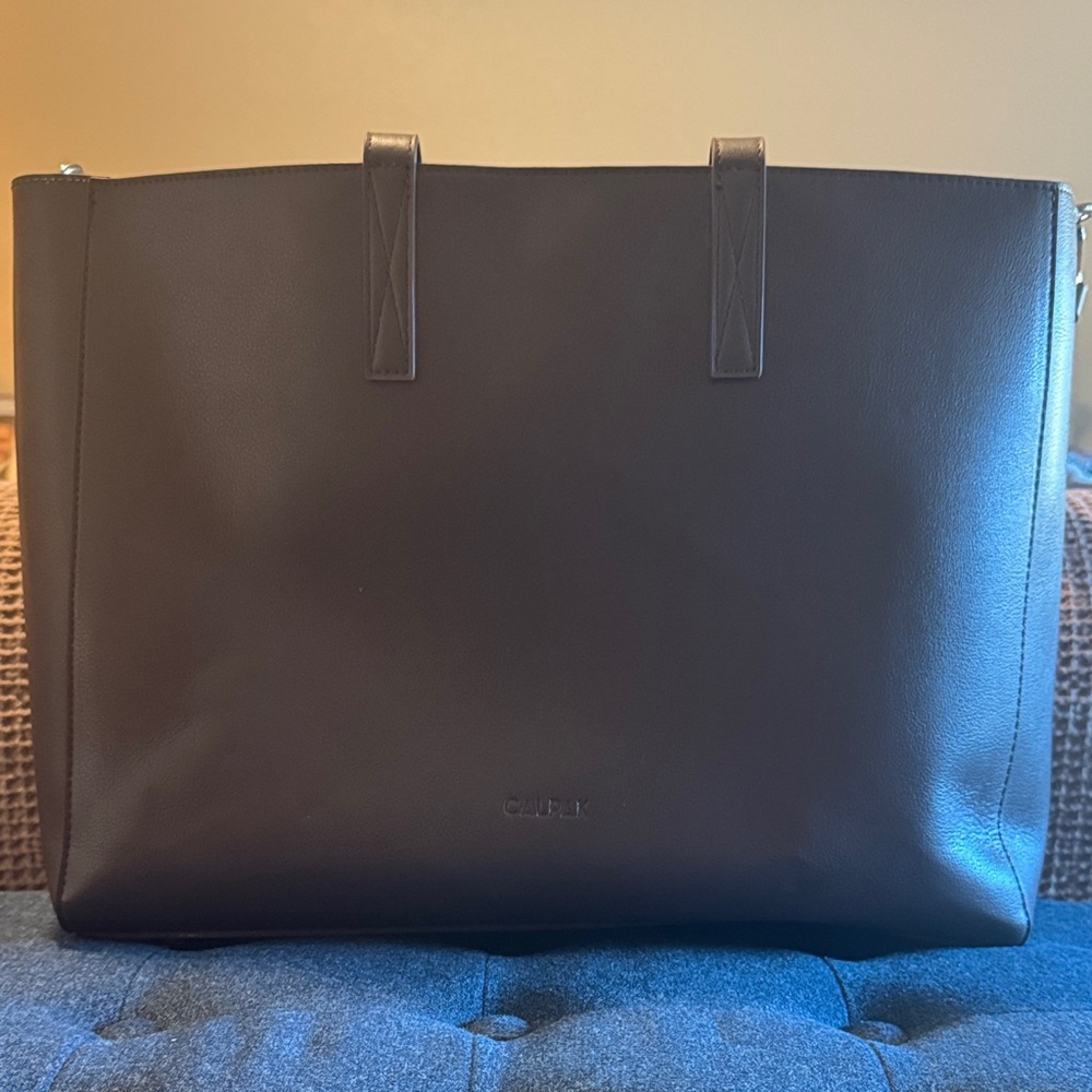 Calpak Chocolate Brown Leather Laptop Tote